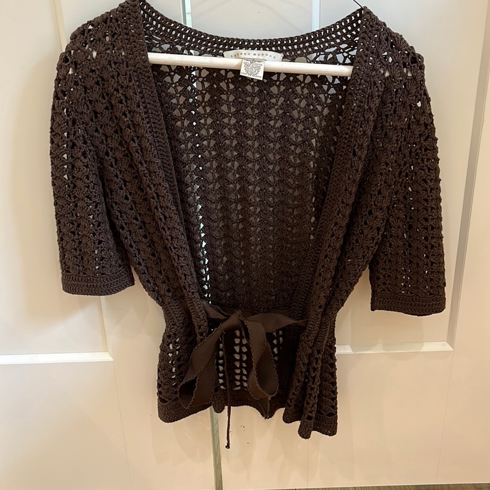 Brown crocheted top with belt by Susana Monaco